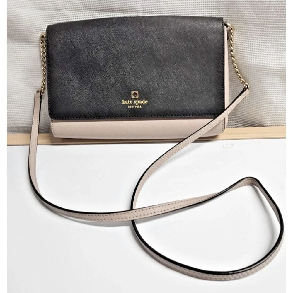 Kate Spade‎ cowhide leather 2 tone  crossbody bag leather +chain straps